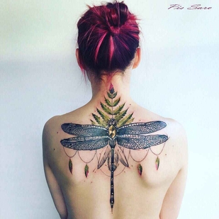 Female Color Watercolor tattoo on Back #1084 | Tattoo Artist Pis Saro