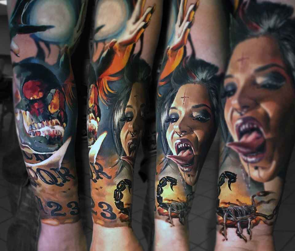 纹身艺术家 Valentina Ryabova 色彩写实纹身，恐怖，肖像 | Tattoo artist Valentina Ryabova color realistic tattoo, realism, horror, potrait