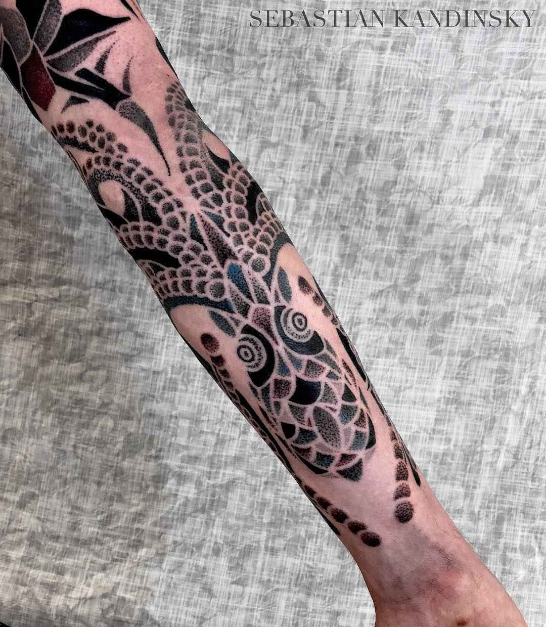 Tattoo artist Sebastian Kandinsky, authors style blackwork dotwork ornamental tattoo | United Kingdom