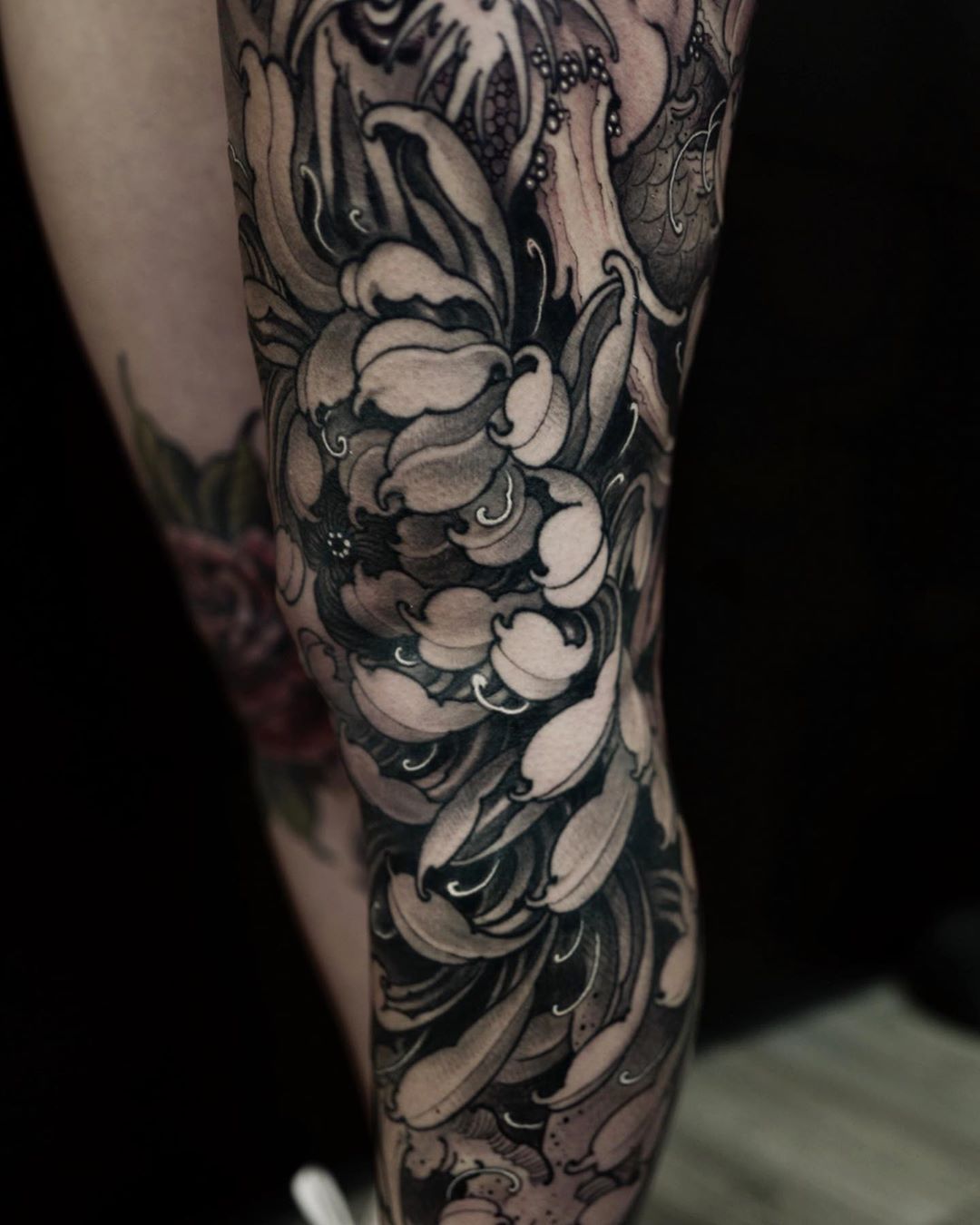 Black and Grey Realism Japanese Themed Sleeve Tattoo  Love n Hate