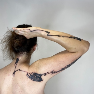 Male Black Abstract tattoo on Sleeve #69017 | Tattoo Artist Mary Nepostaeva