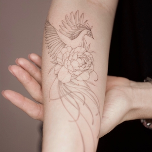 Female Black Fineline tattoo on Forearm #69648 | Tattoo Artist Anastasiya Kovyazina