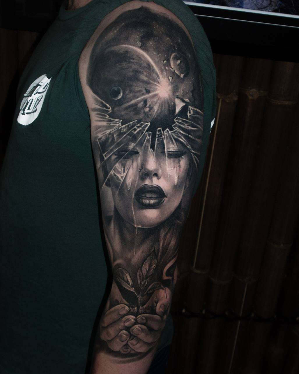 Tattoo artist Jayden Pengilly, color and black&grey authors portrait realism tattoo, surrealism | Australia