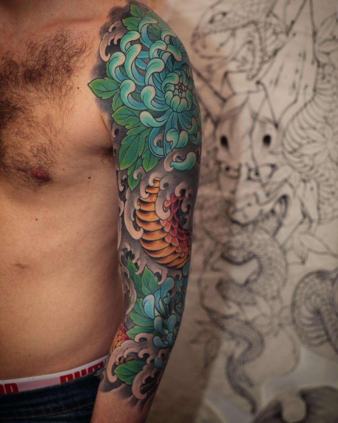 Tattoo artist Johan Svahn, color oriental Japanese tattoo, full body suit | Sweden