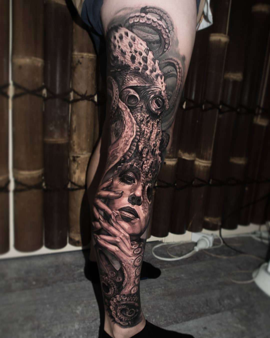 Tattoo artist Jayden Pengilly, color and black&grey authors portrait realism tattoo, surrealism | Australia