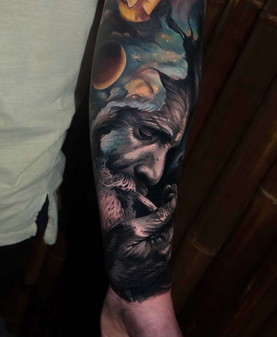 Tattoo artist Jayden Pengilly, color and black&grey authors portrait realism tattoo, surrealism | Australia
