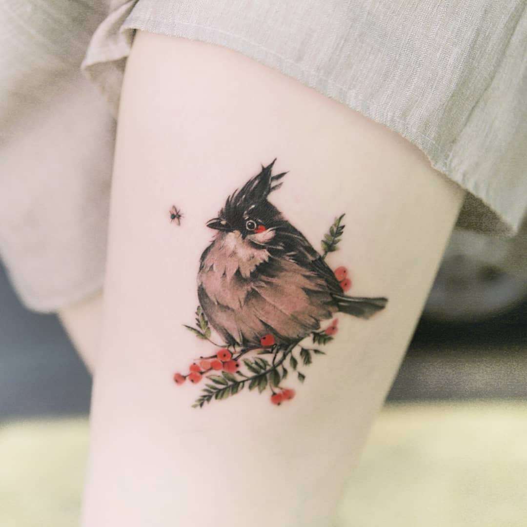 Tattoo artist 시온, authors style color realistic flowers tattoo, minimalism | South Korea