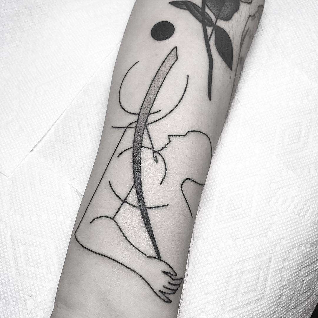 Tattoo artist Caleb Kilby, authors style abstract linework tattoo | United Kingdom