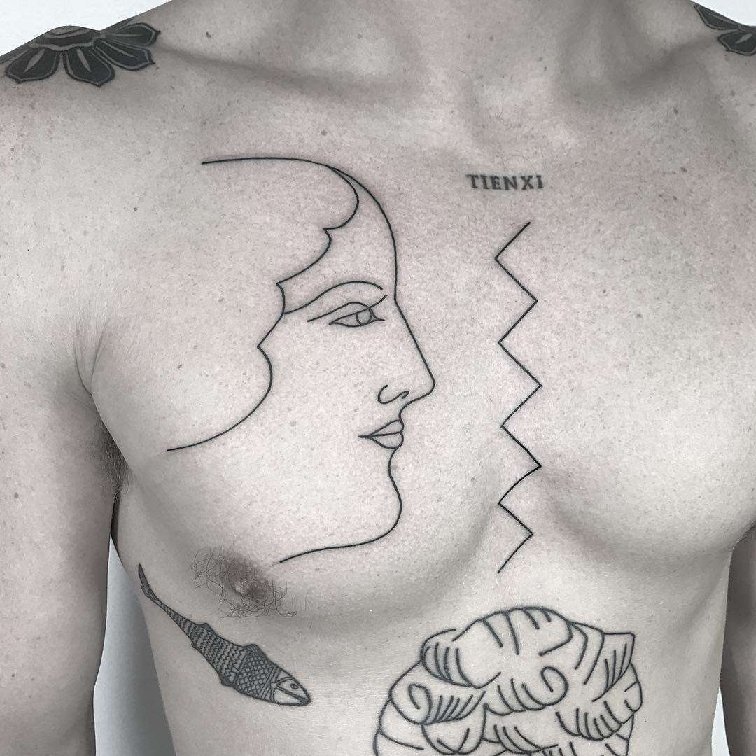 Tattoo artist Caleb Kilby, authors style abstract linework tattoo | United Kingdom