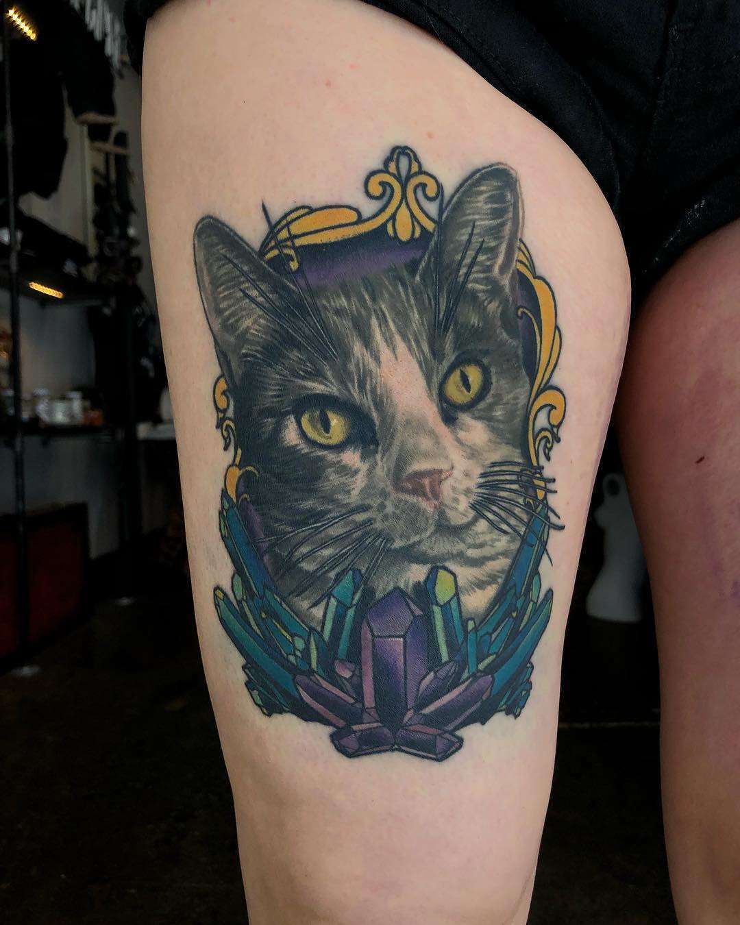 Tattoo artist and tattooed tv star Megan Massacre, color authors style realistic neo traditional tattoo | USA