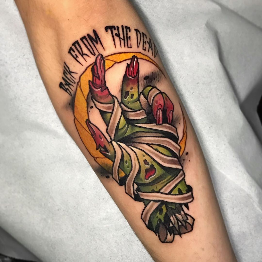 traditional zombie hand tattoo