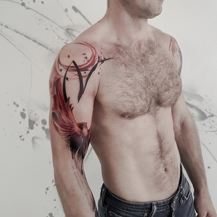 Male Color Watercolor tattoo on Shoulder #70809 | Tattoo Artist PINKA