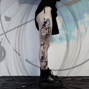 Female Color Abstract tattoo on Leg #70816 | Tattoo Artist PINKA