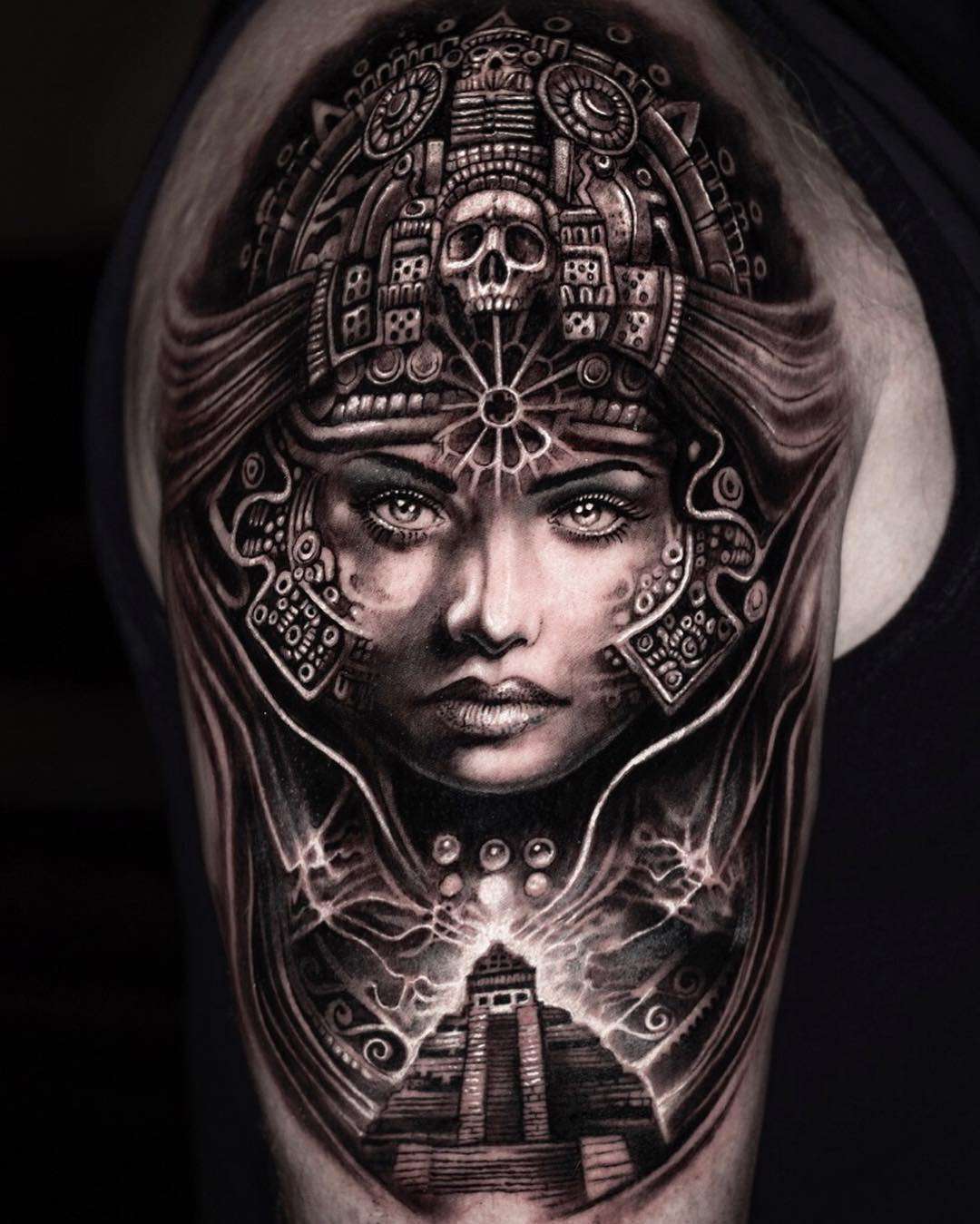 Tattoo artist Mumia, authors style black&grey portrait surrealistic realism tattoo | Denmark