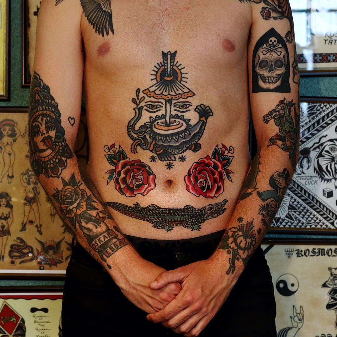 Tattoo artist Electric Martina, color traditional old school tattoo | Sweden