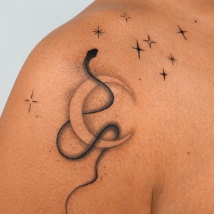 Female Black Miniature tattoo on Shoulder #56884 | Tattoo Artist Choi Yun