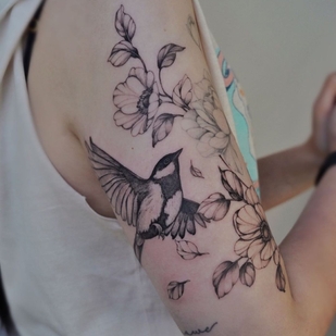 Female Black Botanical tattoo on Shoulder #57697 | Tattoo Artist Yarina Tereshchenko