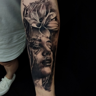 Female Black Realism tattoo on Forearm #72007 | Tattoo Artist Vladimir Solovev