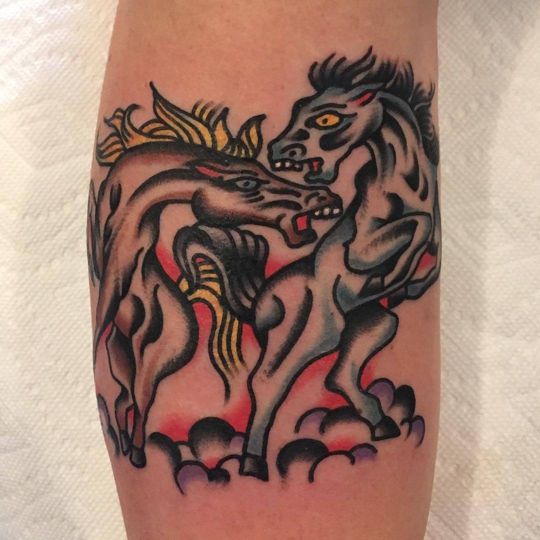 Tattoo artist Akira Latanzio, color old school traditional tattoo | USA