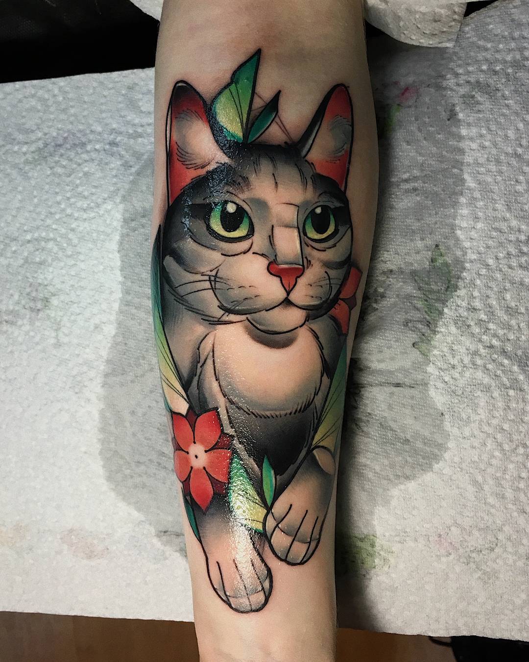 Tattoo artist Sasha Akulov, color neo traditional tattoo, new school | Russia