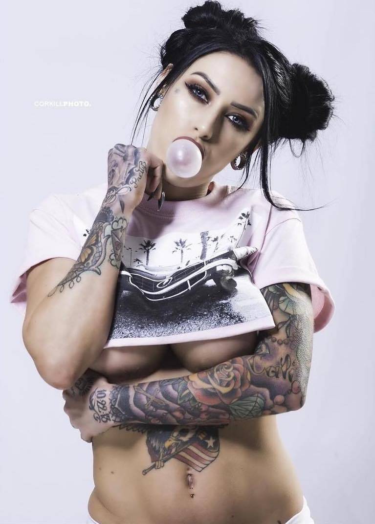 Tattooed model Brianna Hull, alternative photo model, inked girl, sullen | USA