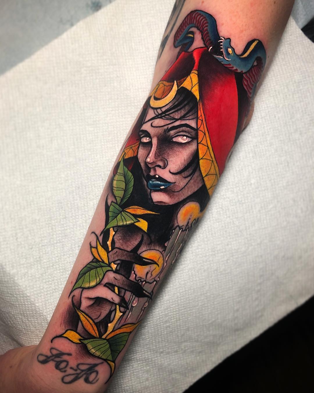 Tattoo artist Jeff Saunders, color neotraditional tattoo | United States