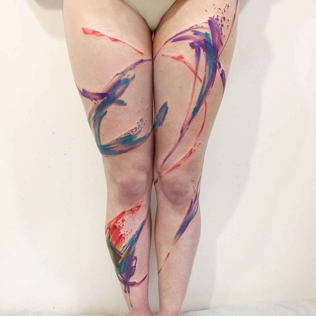 Tattoo artist Aleksey Platunov color art brut watercolor sketch tattoo