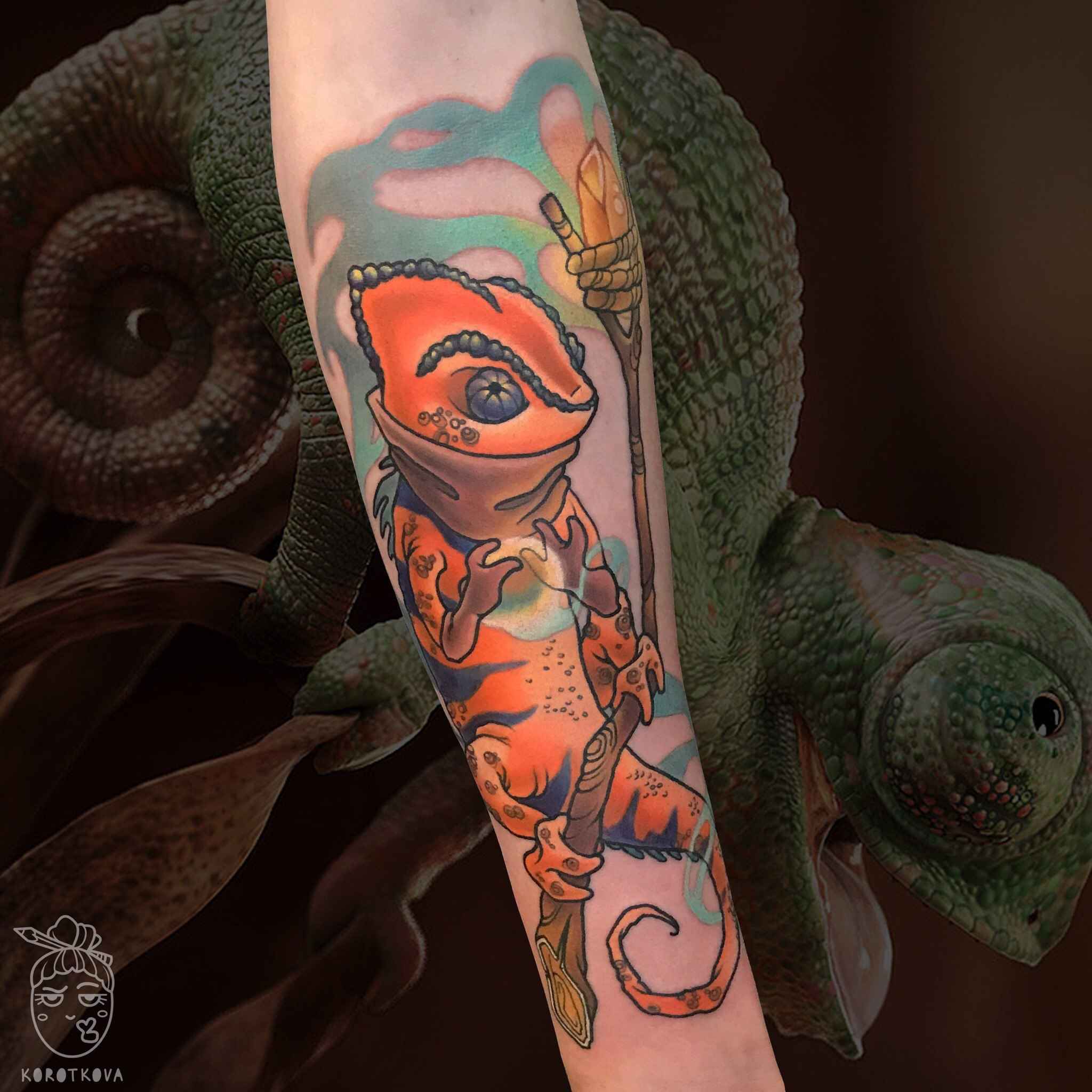 Tattoo artist Natali Korotkova bright fun new school tattoo