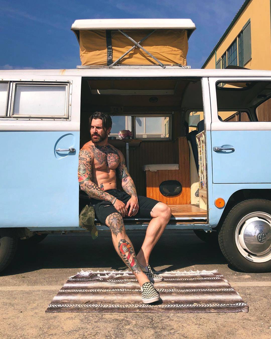 Tattooed model Levi Stocke, alternative photo model, guy with tattoo