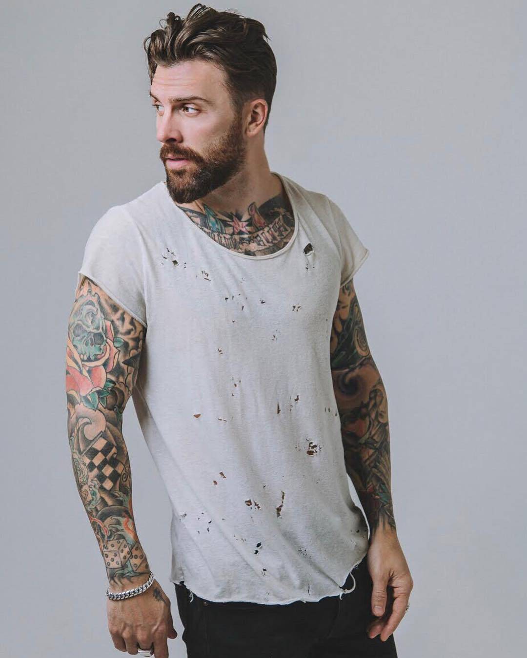 Tattooed model Levi Stocke, alternative photo model, guy with tattoo