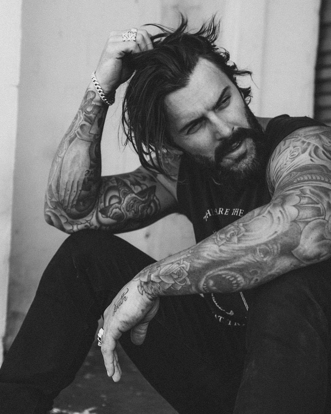 Tattooed model Levi Stocke, alternative photo model, guy with tattoo