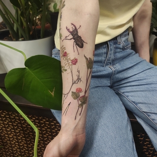 Female Color Botanical tattoo on Shoulder #59063 | Tattoo Artist Kseniya Darmaeva