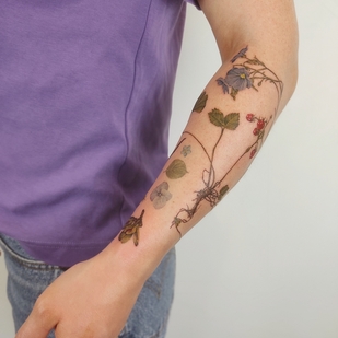 Female Color Botanical tattoo on Forearm #59046 | Tattoo Artist Kseniya Darmaeva