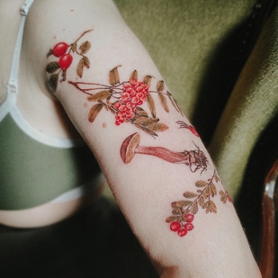 Female Color Botanical tattoo on Shoulder #59058 | Tattoo Artist Kseniya Darmaeva