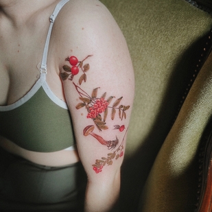 Female Color Botanical tattoo on Shoulder #59061 | Tattoo Artist Kseniya Darmaeva
