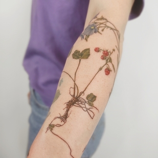 Female Color Botanical tattoo on Forearm #59041 | Tattoo Artist Kseniya Darmaeva