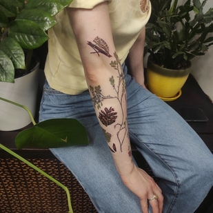 Female Color Botanical tattoo on Forearm #59051 | Tattoo Artist Kseniya Darmaeva
