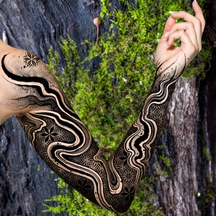 Female Black and Grey Ornamental tattoo on Sleeve #73229 | Tattoo Artist Ioann Leo ( LEO-VAN )