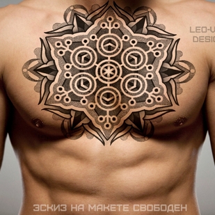 Male Black Ornamental tattoo on Breast #73232 | Tattoo Artist Ioann Leo ( LEO-VAN )