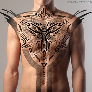 Male Black Dotwork tattoo on Breast #73235 | Tattoo Artist Ioann Leo ( LEO-VAN )