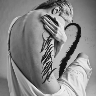 Female Black and Grey Calligraphy tattoo on Stomach #73685 | Tattoo Artist VIkykomori