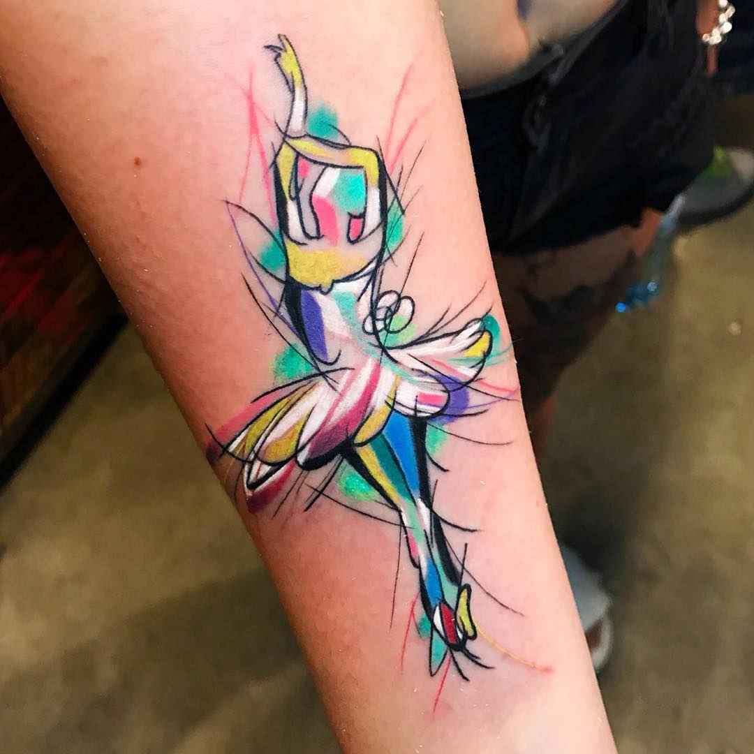 Tattoo artist Sebastian Barone bright color cubism tattooo