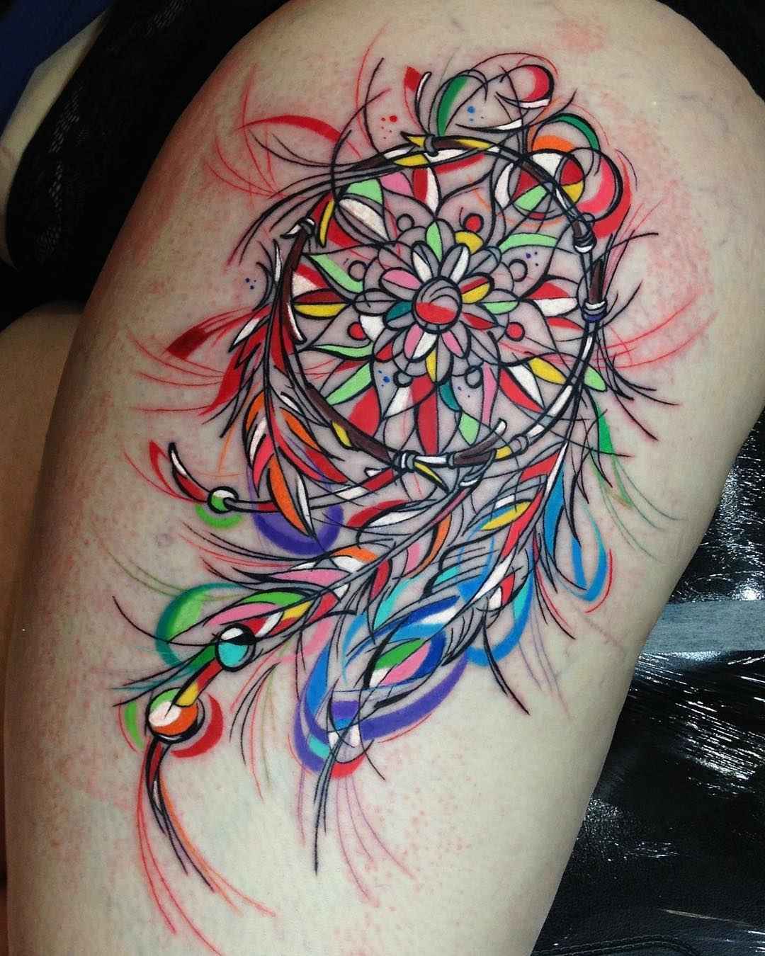 Tattoo artist Sebastian Barone bright color cubism tattooo