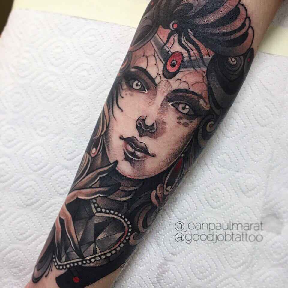 Tattoo artist Jean Paul Marat, neo traditional tattoo