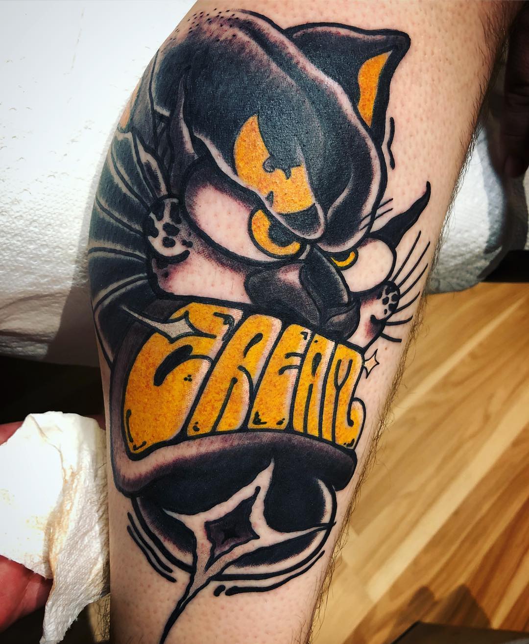 Tattoo artist Davee Blows, bright color graffiti design new school tattoo