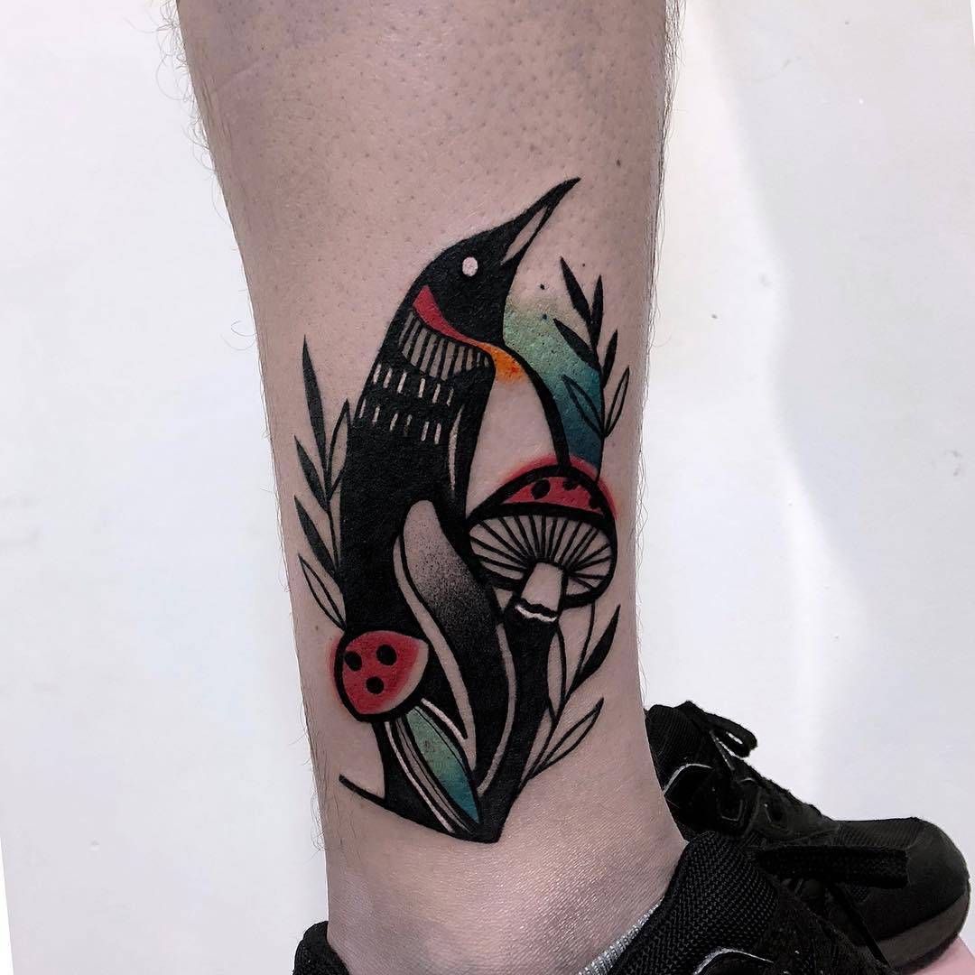 Tattoo artist Marta Kudu, authors style color design tattoo, penguin | Warsaw, Poland 