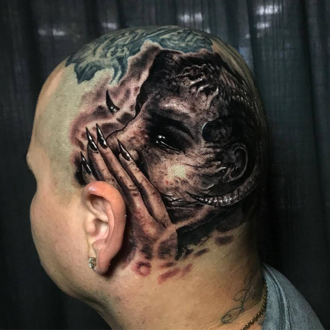 Tattoo artist Danny Lepore, black and grey horror portrait realistic tattoo | United States