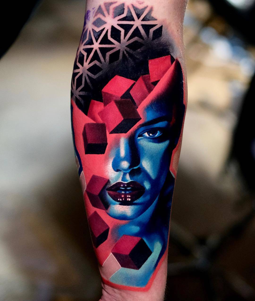 Tattoo artist Volkan Demirci, authors style color surrealistic portrait tattoo | Ushuaia Tattoo London
