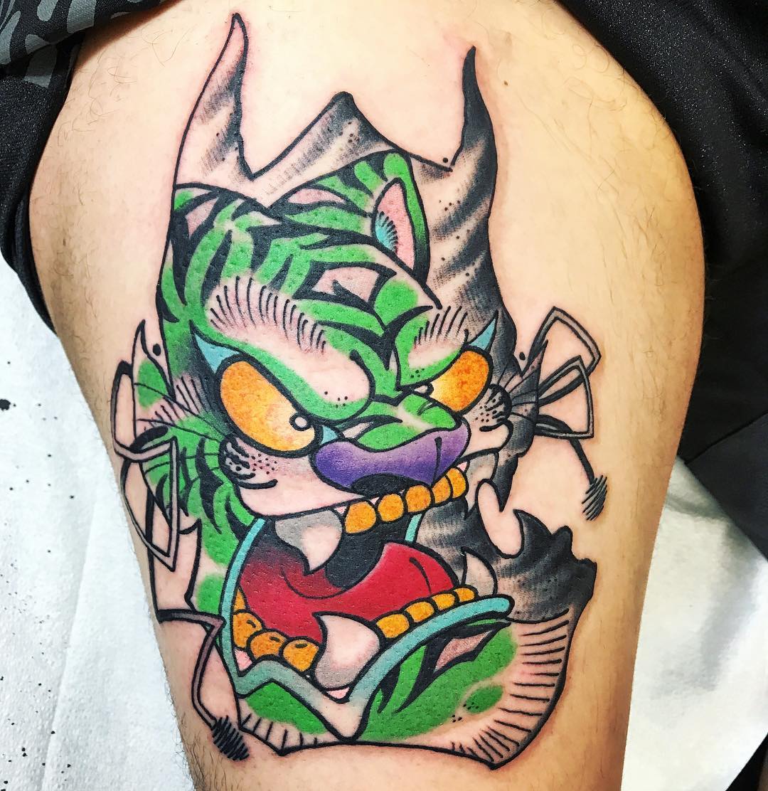 Tattoo artist Davee Blows, bright color graffiti design new school tattoo