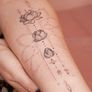 Female Black Fineline tattoo on Forearm #59665 | Tattoo Artist Anastasiya Kovyazina